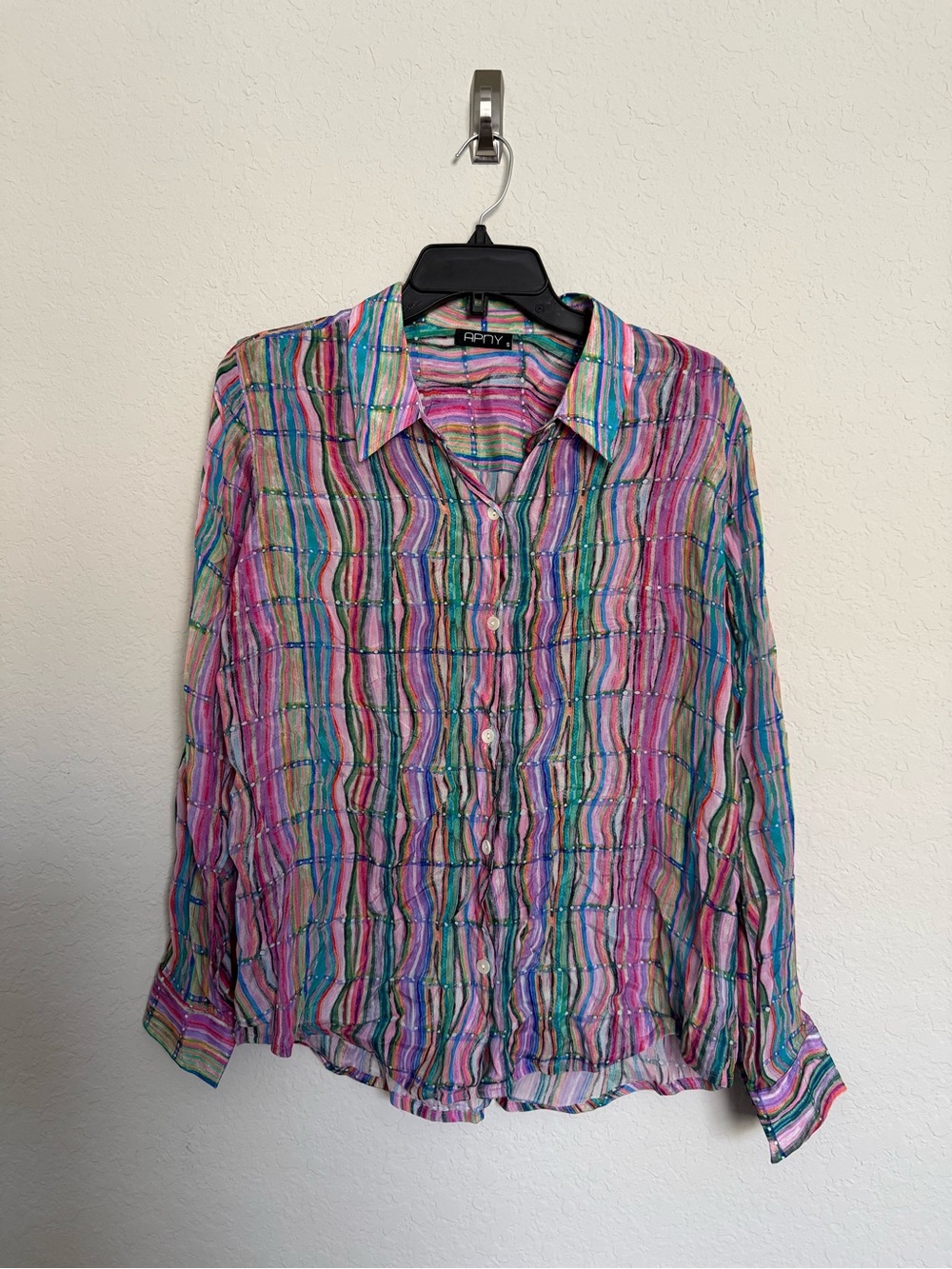 APNY Multicolor Striped Button Up Top Size Small Disco Funky Artsy Eclectic